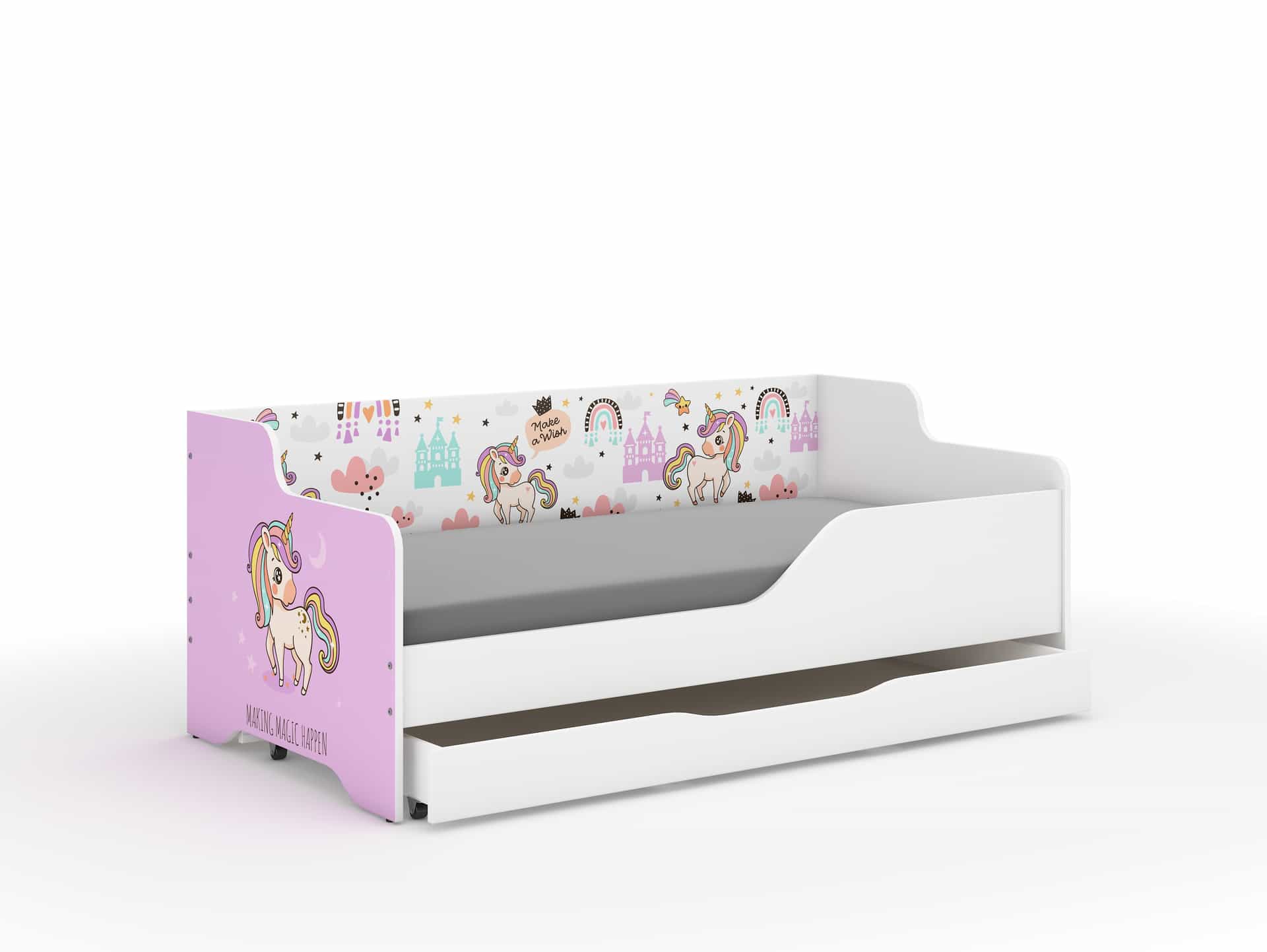 Łóżko dziecięce LILU 160x80 JEDNOROŻEC RÓŻOWY -komplet