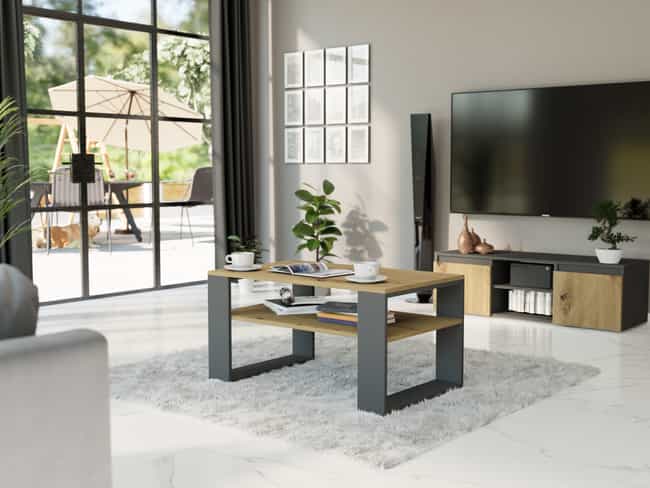 Stolik kawowy z półką loft 58 x 90 x 53 cm - modern A5