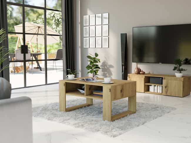Stolik kawowy podłużny dąb artisan 58 x 90 x 53 cm - modern A6