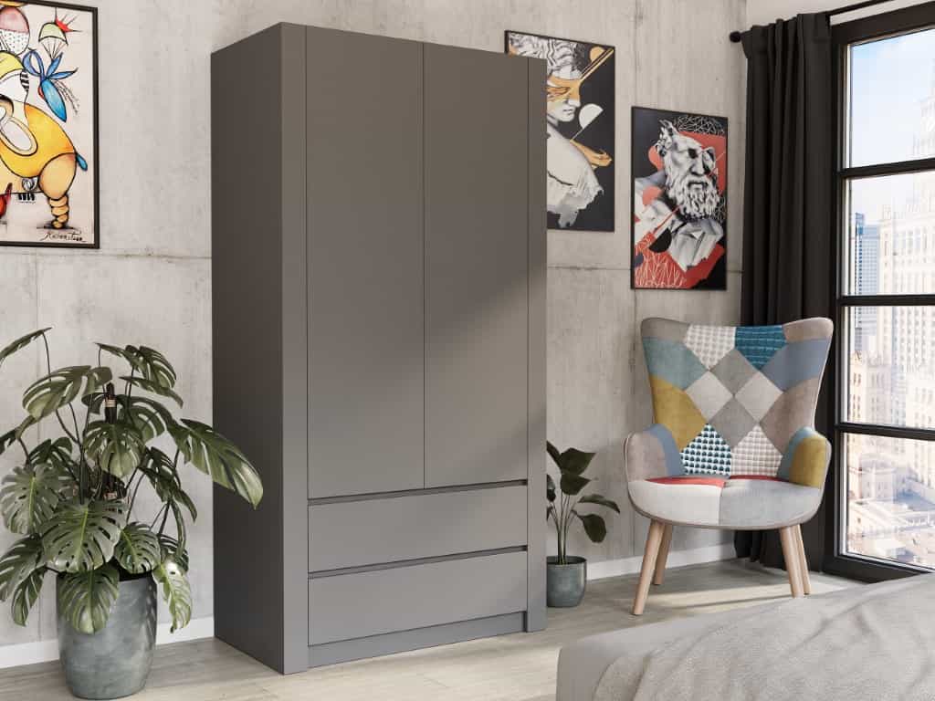 Szafa dwudrzwiowa antracyt 180 x 90 x 55 cm - modern B20