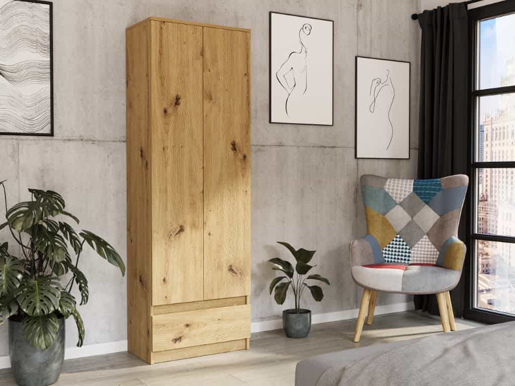 Regał zamknięty z półkami i szufladami Artisan o wymiarach 180 x 60 x 35 Modern B4