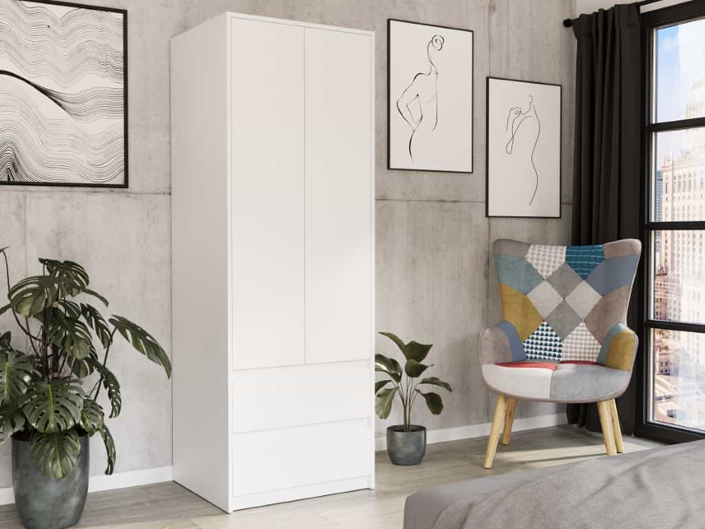Szafa dwudrzwiowa z szufladami biała 180 x 63 cm Modern B6