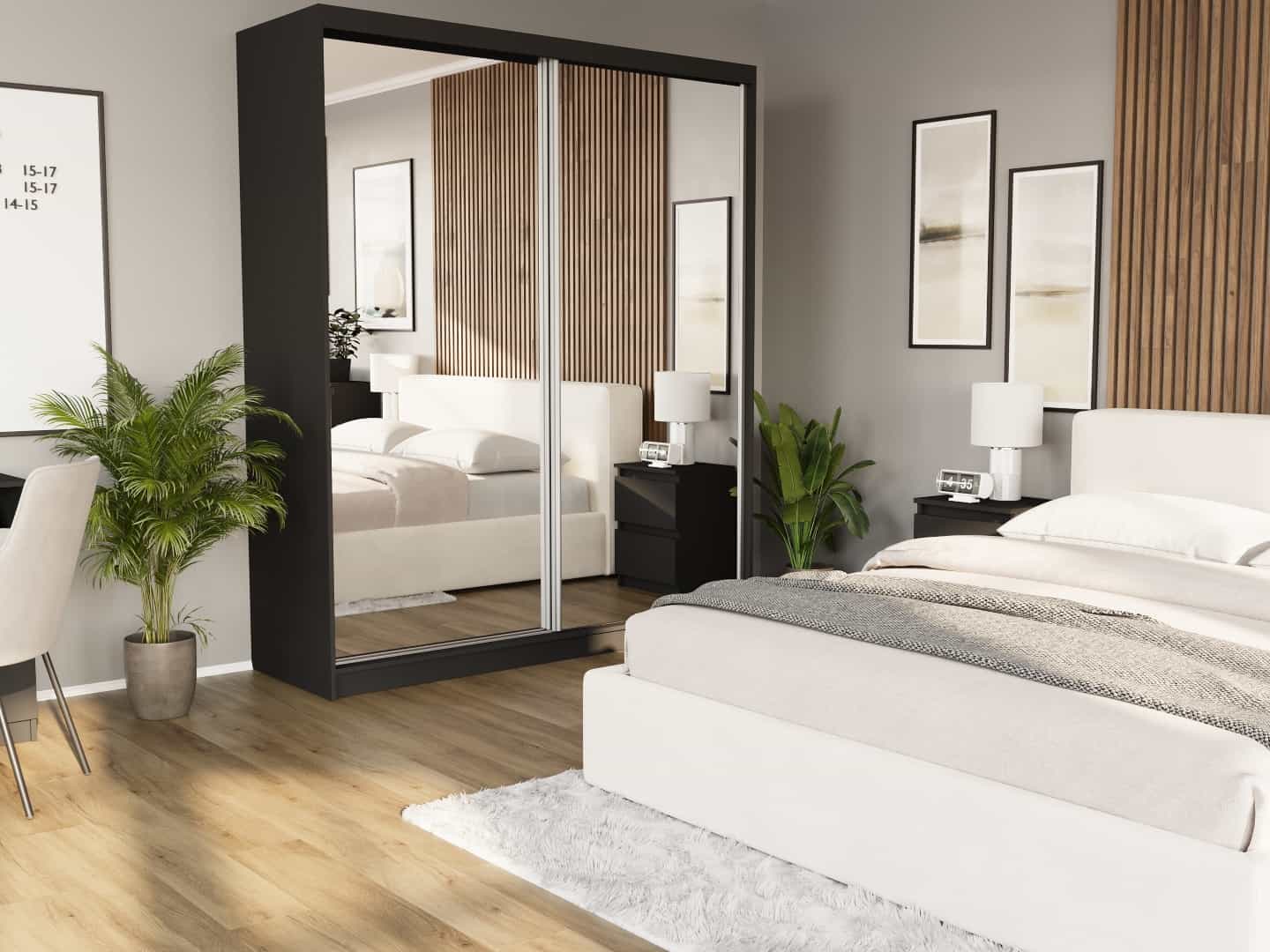Szafa przesuwna Luna II 183 cm czarna z 2 lustrami 2-drzwi