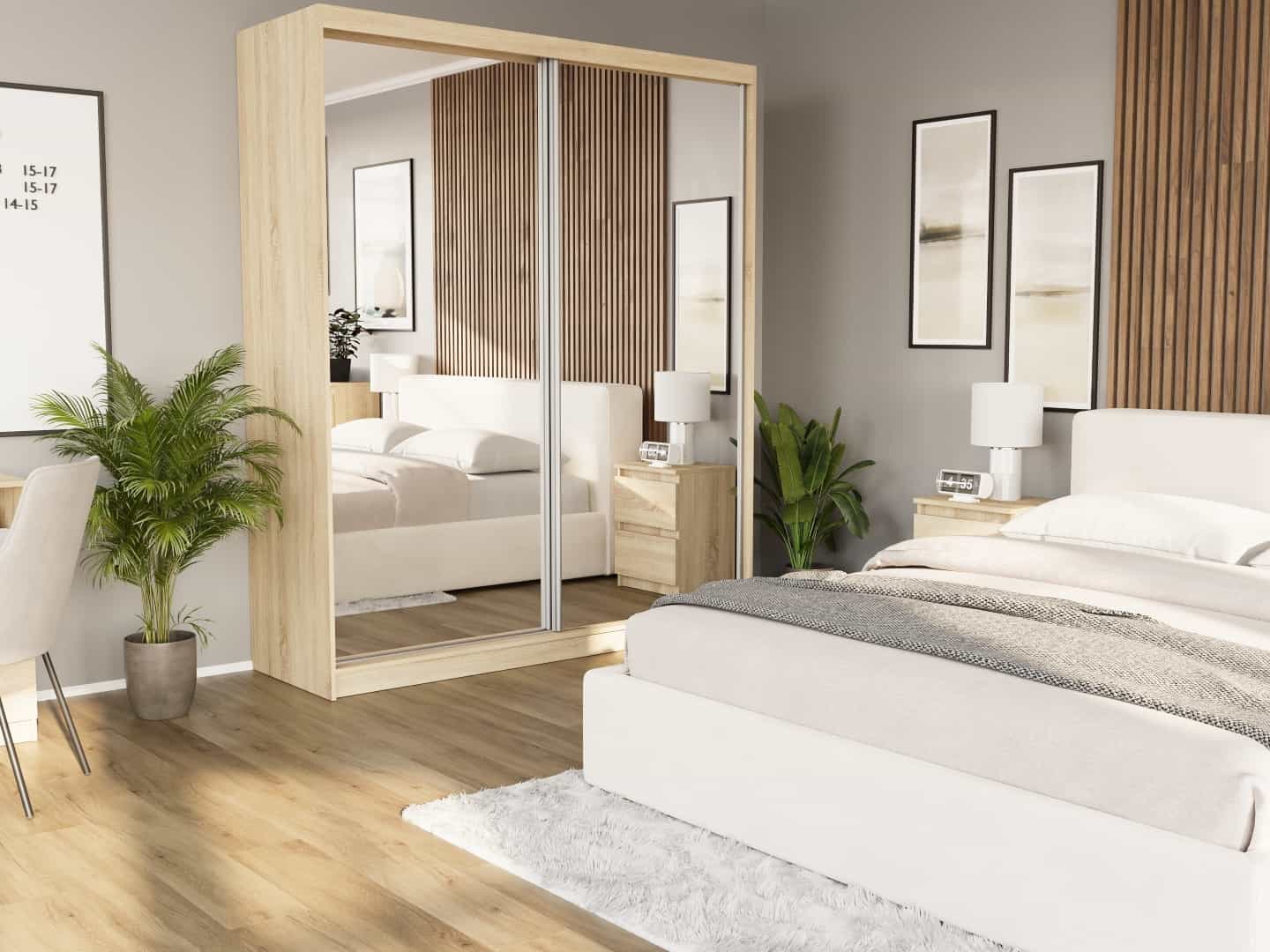 Szafa przesuwna Luna II 183 cm sonoma z 2 lustrami 2-drzwi