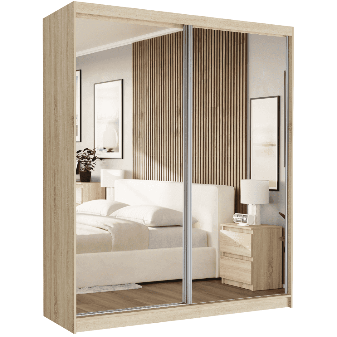 Szafa przesuwna Luna II 183 cm sonoma z 2 lustrami 2-drzwi