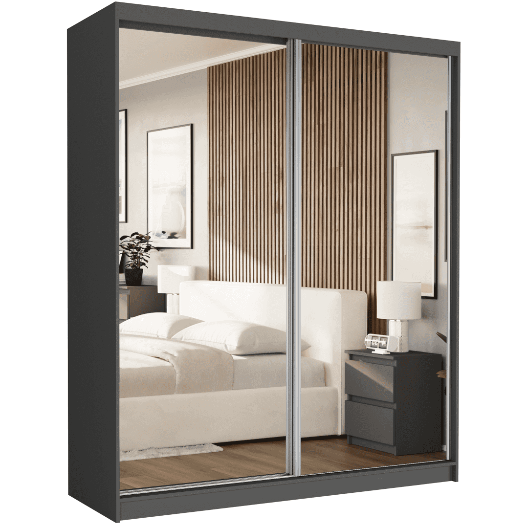 Szafa przesuwna Luna II 183 cm antracyt z 2 lustrami 2-drzwi