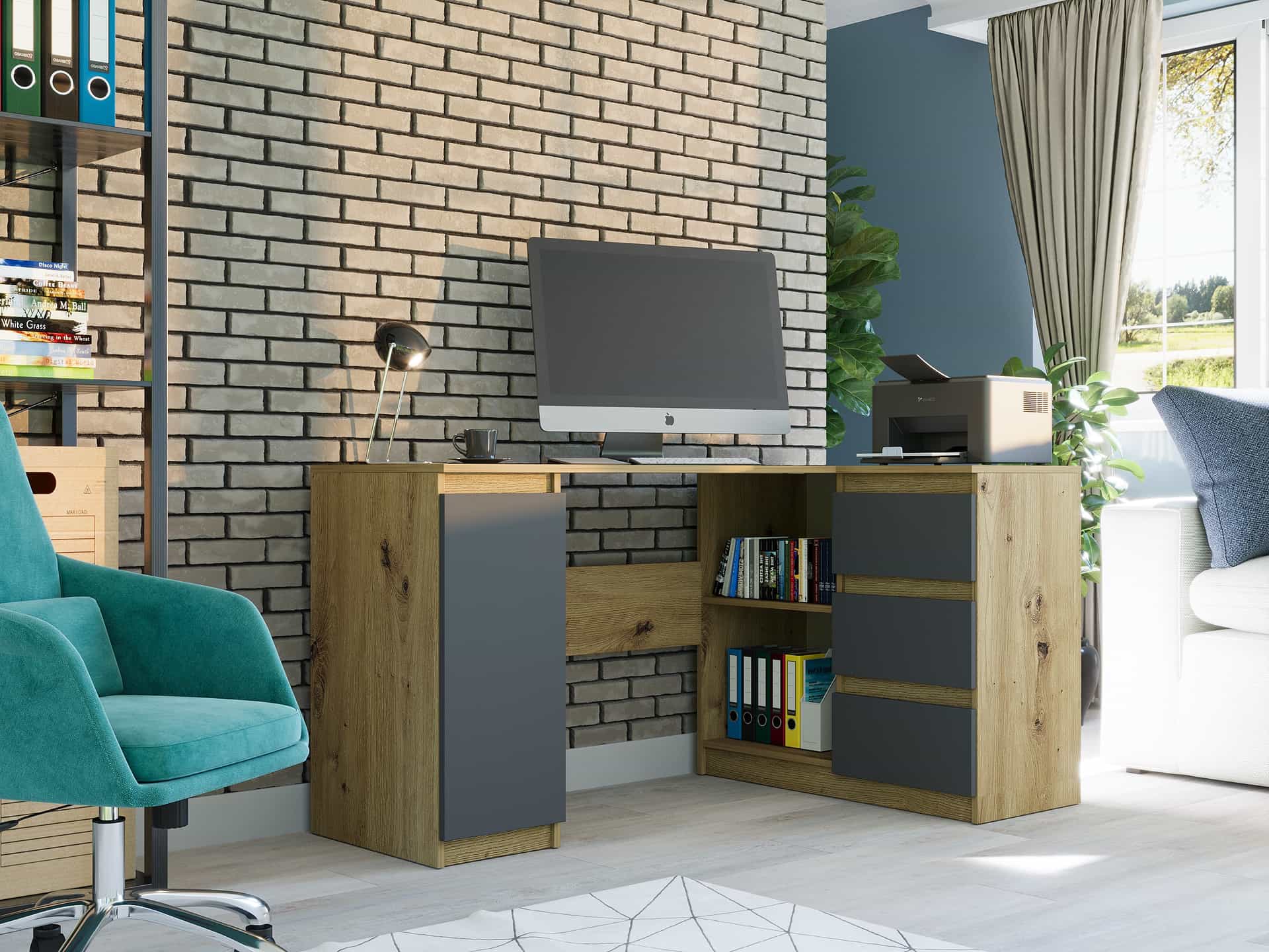 Biurko narożne prawe Artisan Mix antracyt 150 x 87 cm - Modern N12