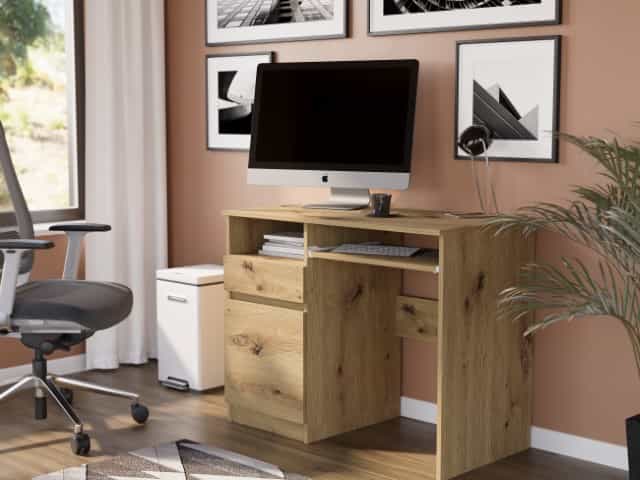 Biurko z drewna dab Artisan do laptopa i drukarki, lewe 50 x 96 cm - N35L
