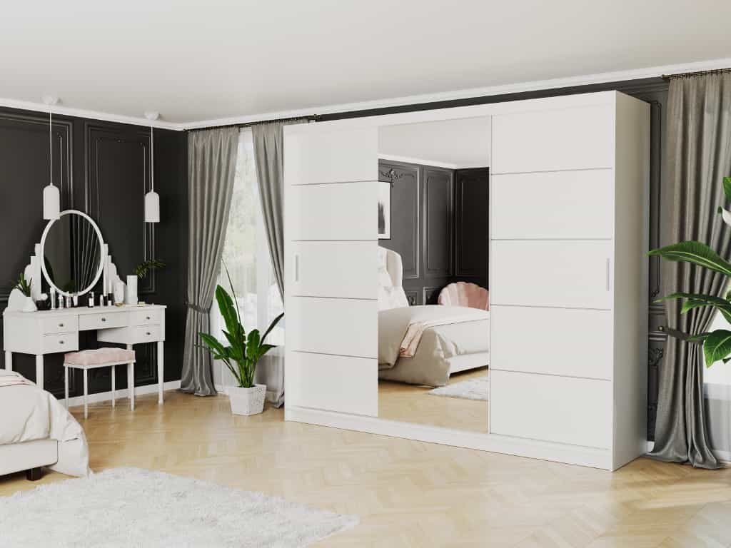Szafa duża biała z lustrem 250 x 218 x 60 cm srebrne szprosy - Norvio I