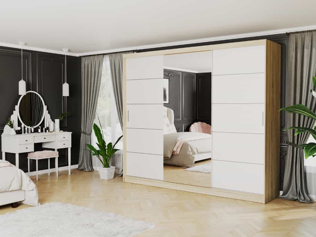 Szafa przesuwna trzydrzwiowa z lustrem 250 x 218 x 60 cm - NORVIO I