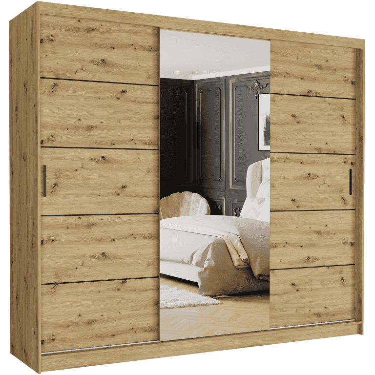 Szafa przesuwna Norvio II 250 cm artisan z lustrem 3-drzwi artisan czarne szprosy