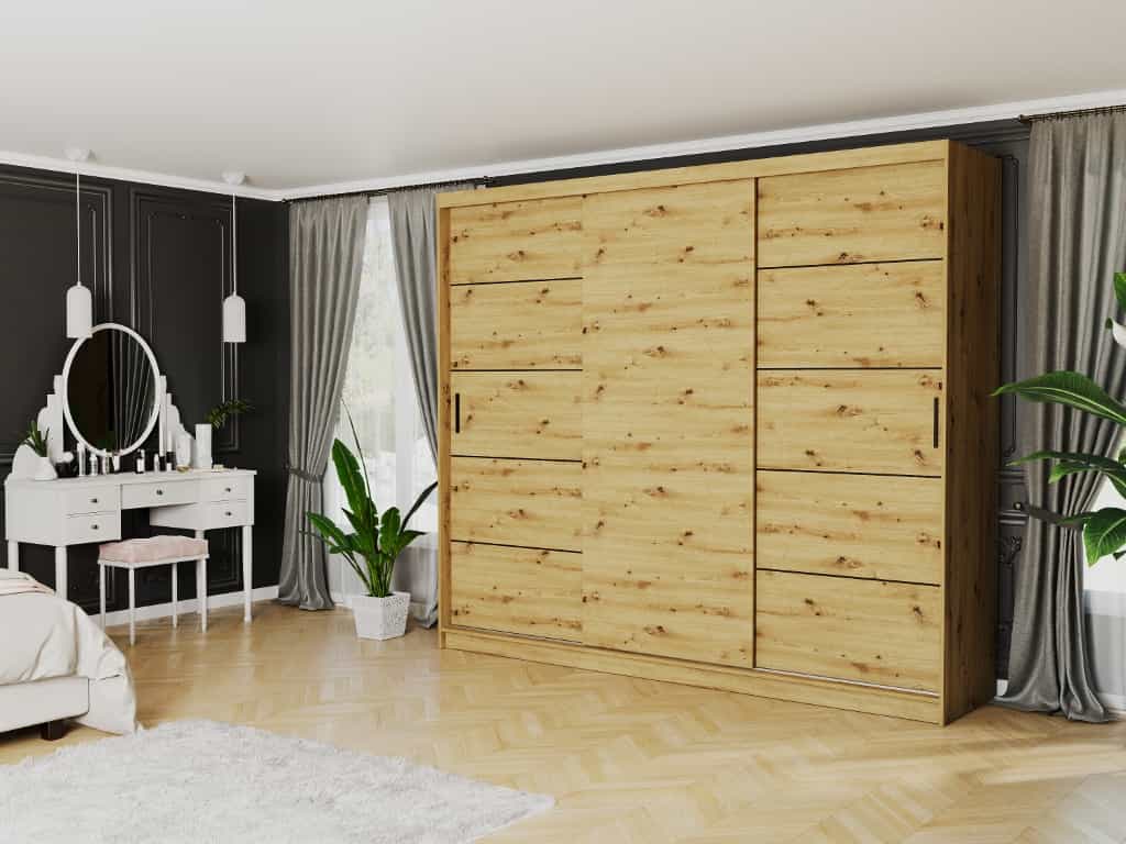 Szafa przesuwna Norvio IV 250 cm artisan 3-drzwi artisan czarne szprosy