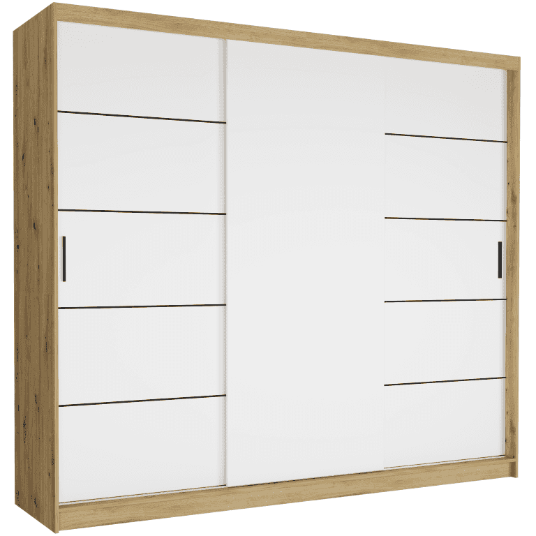Szafa przesuwna Norvio IV 250 cm artisan 3-drzwi białe czarne szprosy