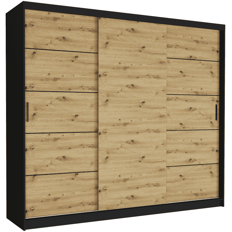 Szafa przesuwna Norvio IV 250 cm czarna 3-drzwi artisan czarne szprosy