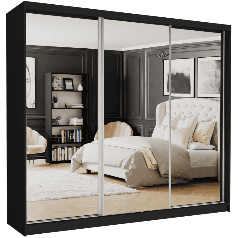 Szafa przesuwna z lustrem duża 250 x 218 x 60 cm czarna - NARVIO V