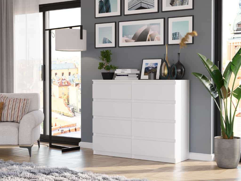 Komoda młodzieżowa z szufladami - biała, 120 x 40 cm (modern R120S8)