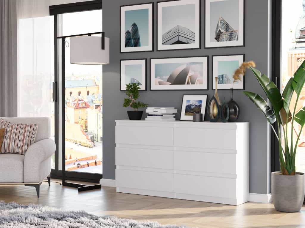 Komoda z szufladami do sypialni - biała - 140 x 30 cm - modern R140