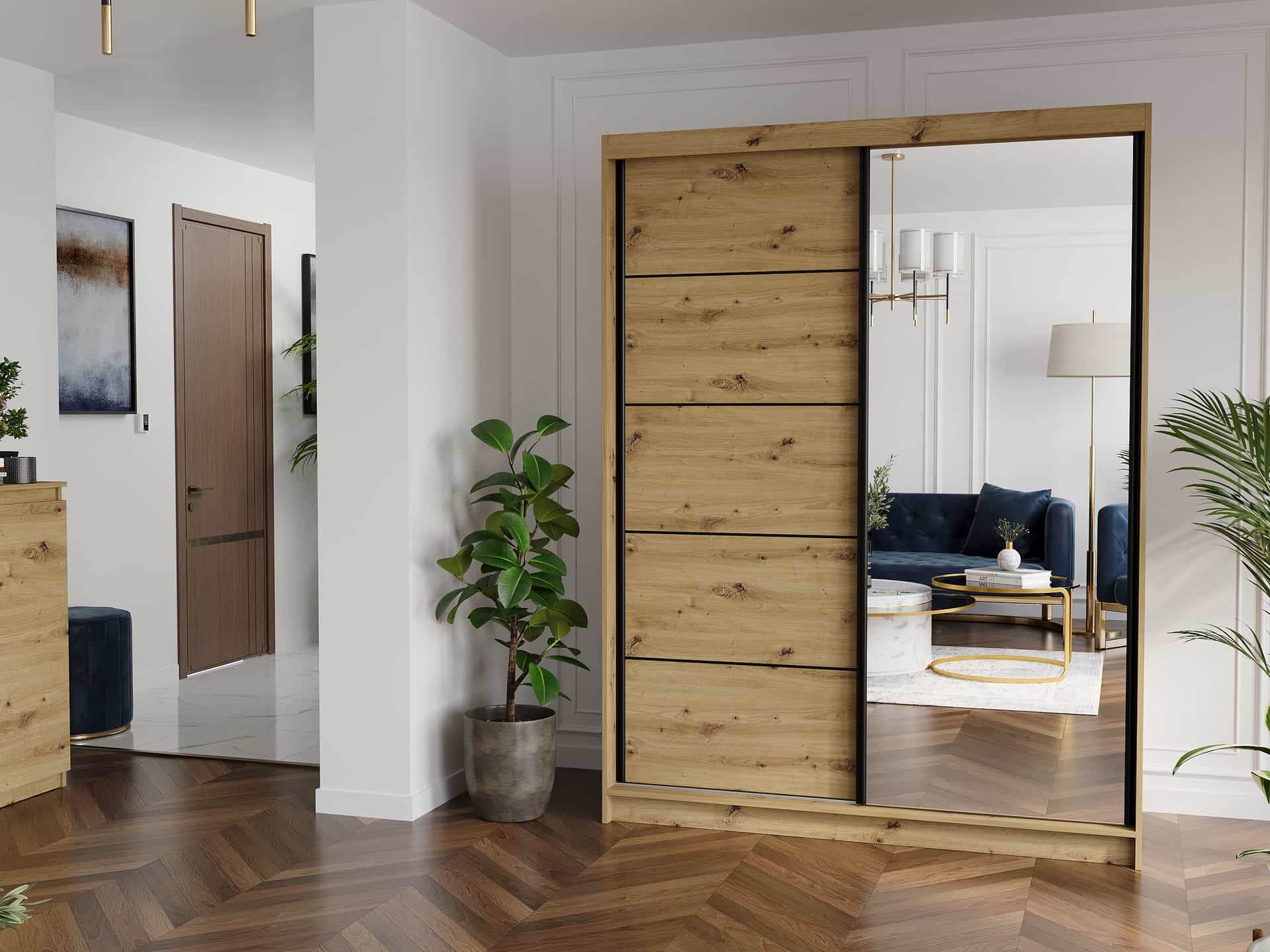 Szafa przesuwna dwudrzwiowa z lustrem 150 x 200 x 60 cm - Rivano IA