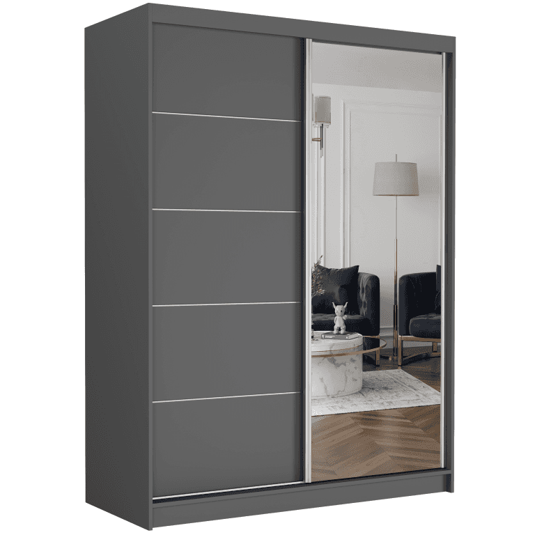 Szafa przesuwna Rivano I 150 cm antracyt z lustrem 2-drzwi antracyt srebrne szprosy