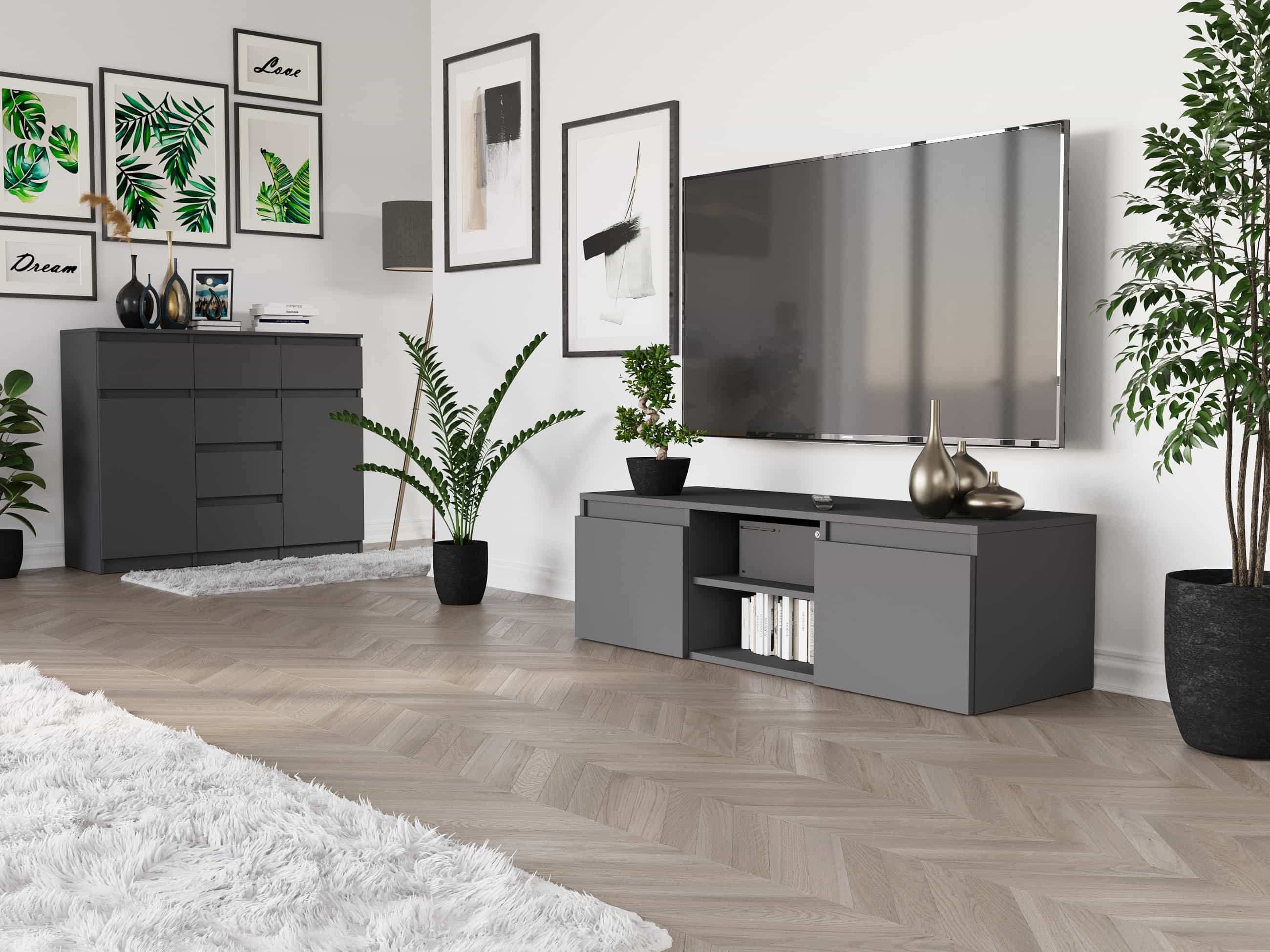 Szafka RTV stojąca tania antracyt 40 x 120 cm