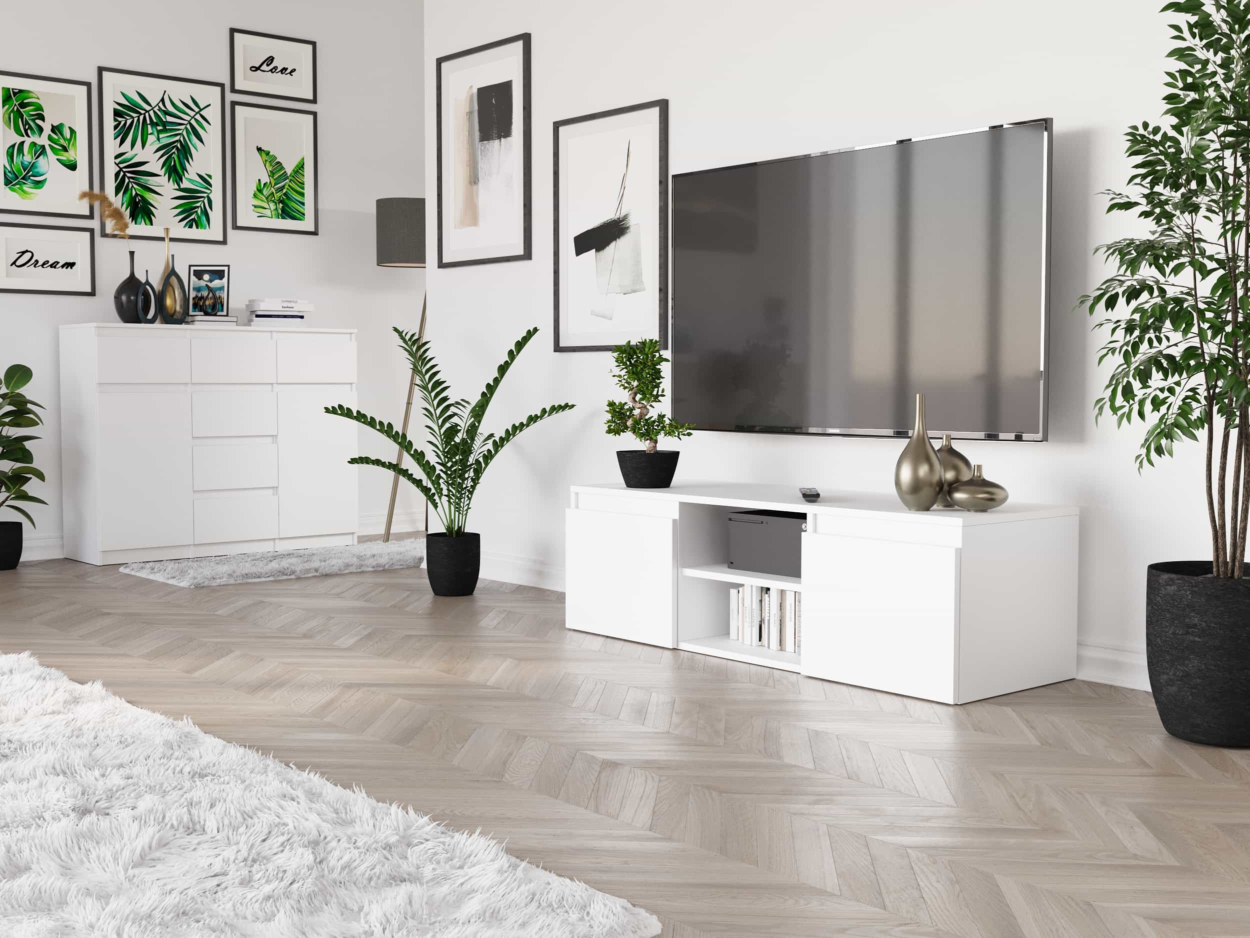 Szafka RTV Tania Biała 120 x 40 x 36 cm - Modern RTV