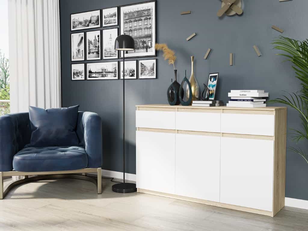 Komoda trzydrzwiowa z szufladami i szafkami Sonoma Mix 120 x 40 x 98 cm - Modern S3
