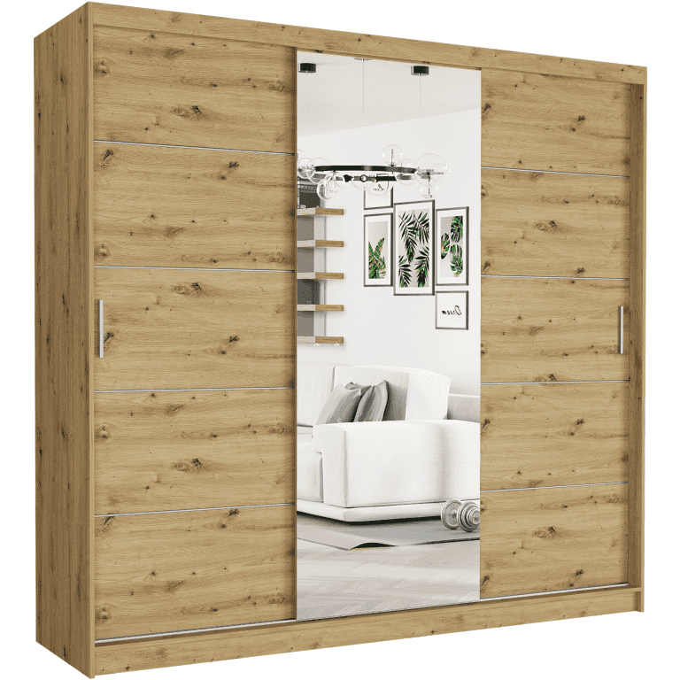 Szafa przesuwna 230 z lustrem dąb artisan 233 x 218 x 60 cm - SELVIO I