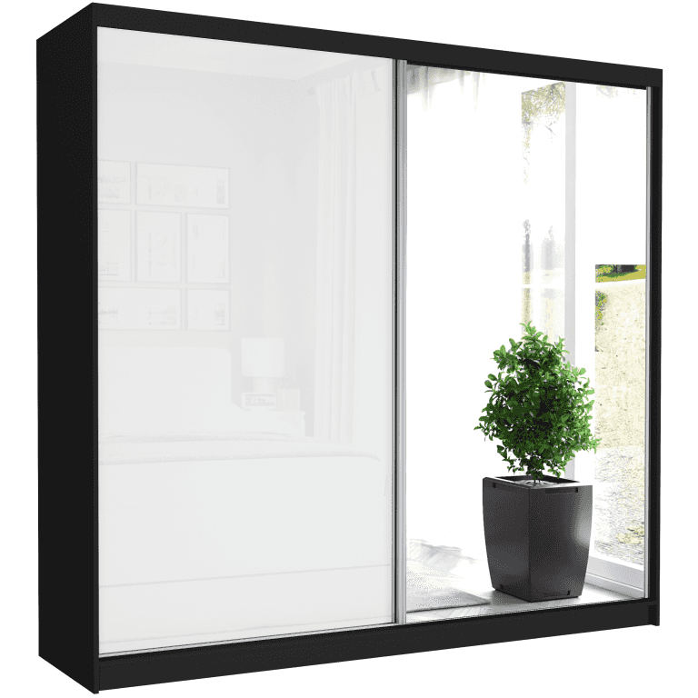 Szafa przesuwna Selvio V 233 cm czarna z lustrem 2-drzwi biały półpołysk