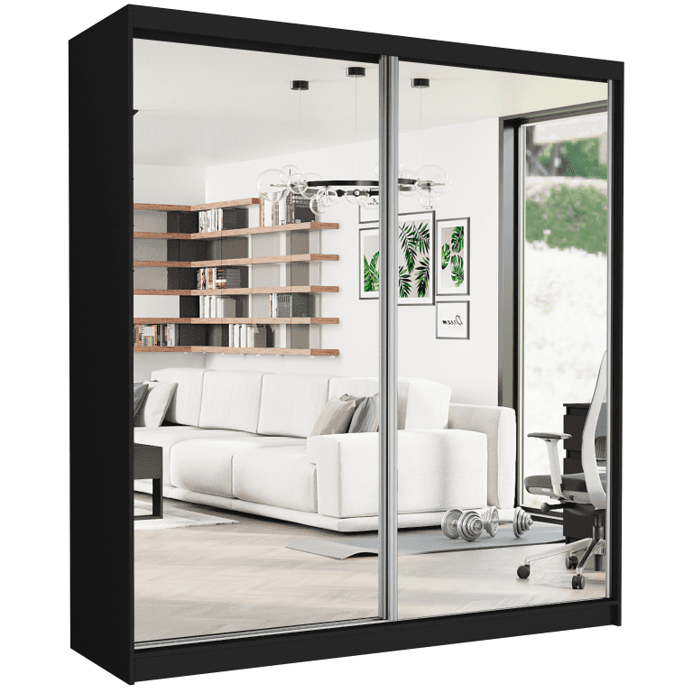 Szafa przesuwna Tivaro II 203 cm czarna z 2 lustrami 2-drzwi