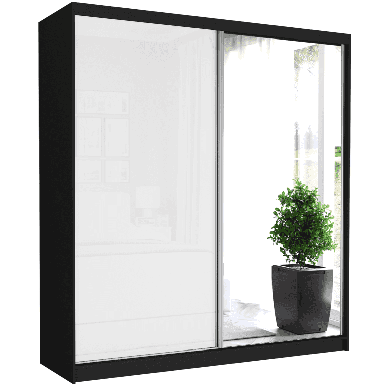 Szafa przesuwna Tivaro V 203 cm czarna z lustrem 2-drzwi biały półpołysk