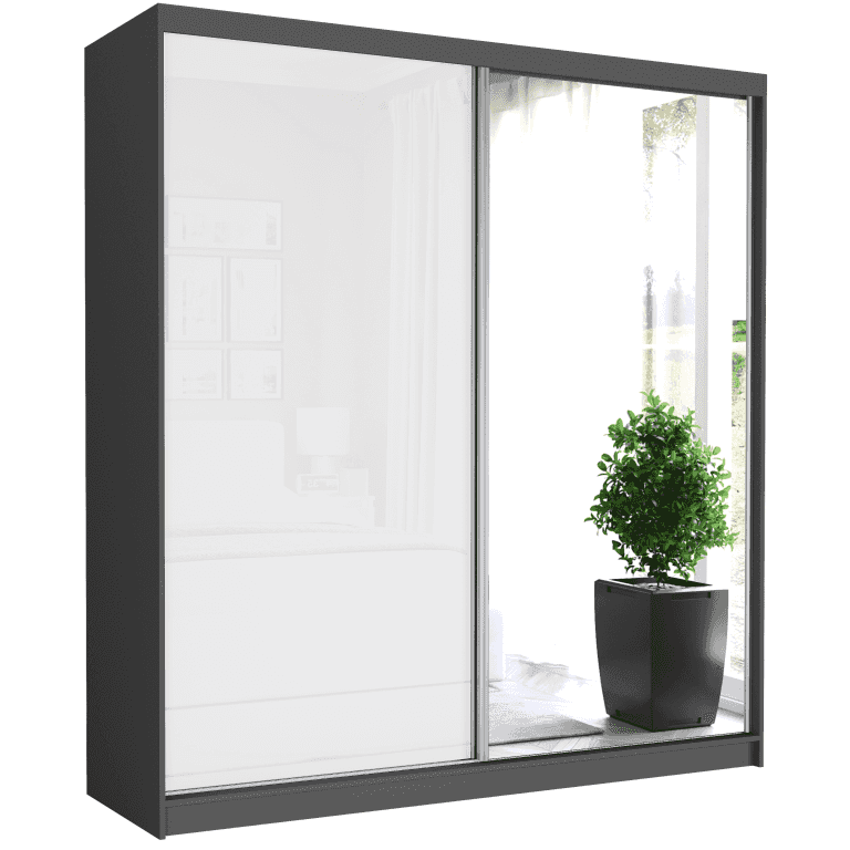 Szafa przesuwna Tivaro V 203 cm antracyt z lustrem 2-drzwi biały półpołysk