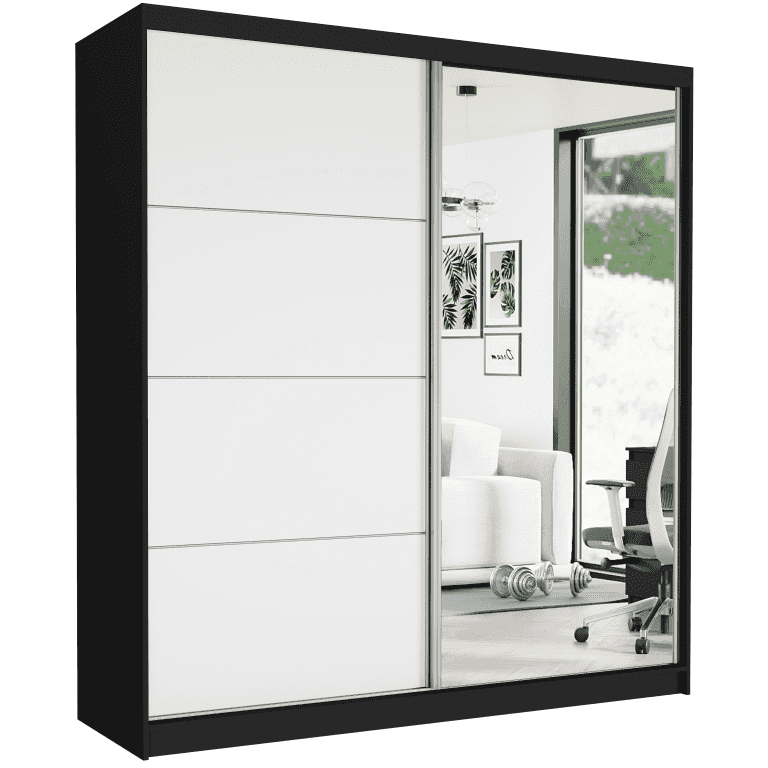 Nowoczesna szafa przesuwna 203 x 218 x 60 cm z lustrem czarno biała - TIVARO VII