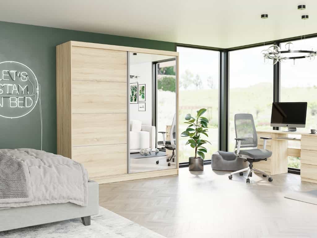 Szafa przesuwna Tivaro VIII 203 cm sonoma z lustrem 2-drzwi sonoma srebrne szprosy