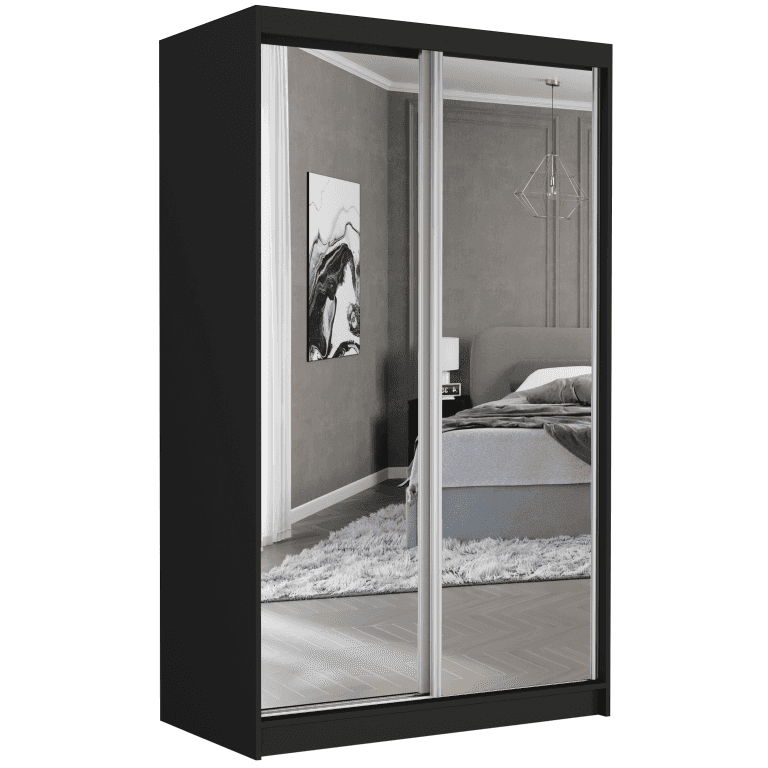Szafa przesuwna Vega II 120 cm czarna z 2 lustrami 2-drzwi