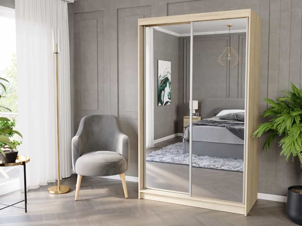 Szafa przesuwna Vega II 120 cm sonoma z 2 lustrami 2-drzwi
