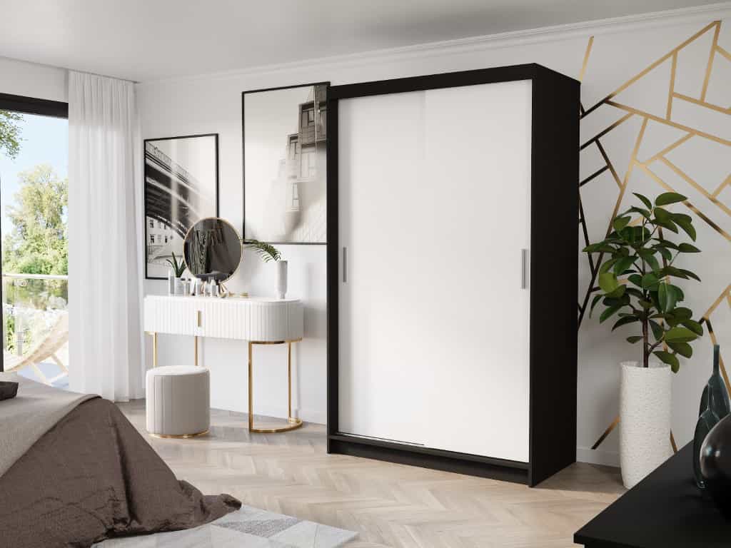 Szafa przesuwna Vega III 120 cm czarna 2-drzwi białe