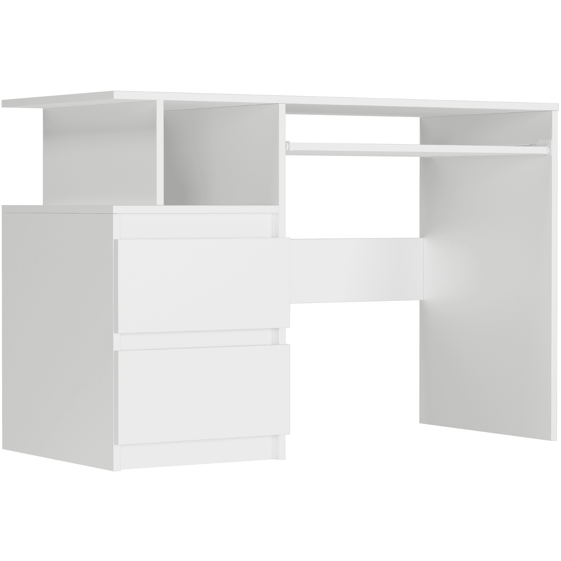 Biurko N-7 114 × 50 × 77 cm – Biurko komputerowe z szufladami i półkami, Białe