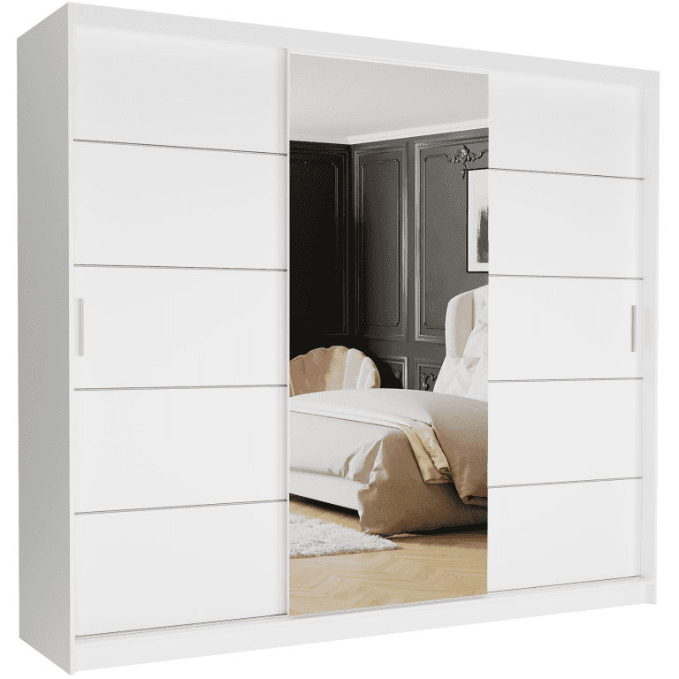 Szafa duża biała z lustrem 250 x 218 x 60 cm srebrne szprosy - Norvio I