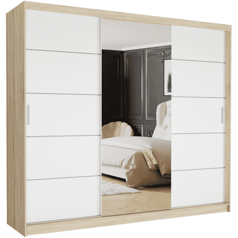 Szafa przesuwna trzydrzwiowa z lustrem 250 x 218 x 60 cm - NORVIO I
