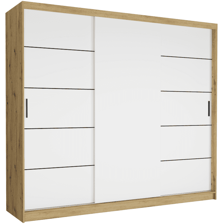 Szafa przesuwna Norvio IV 250 cm artisan 3-drzwi białe czarne szprosy