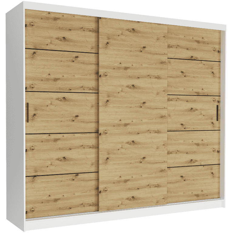 Szafa przesuwna Norvio IV 250 cm biała 3-drzwi artisan czarne szprosy