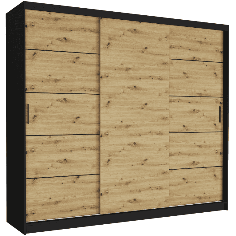 Szafa przesuwna Norvio IV 250 cm czarna 3-drzwi artisan czarne szprosy