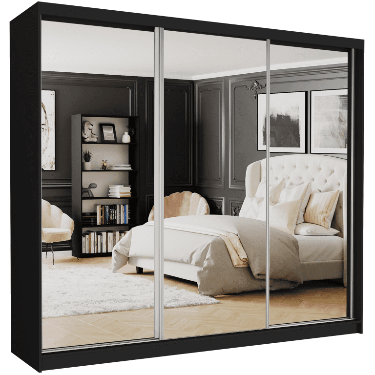 Szafa przesuwna z lustrem duża 250 x 218 x 60 cm czarna - NARVIO V
