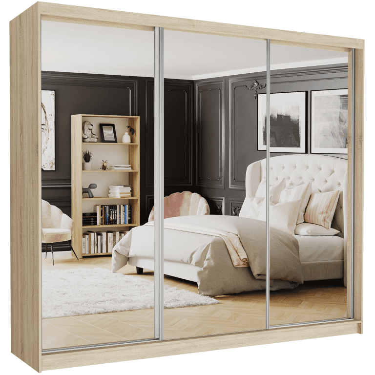 Szafa przesuwna Norvio V 250 cm sonoma z 3 lustrami 3-drzwi