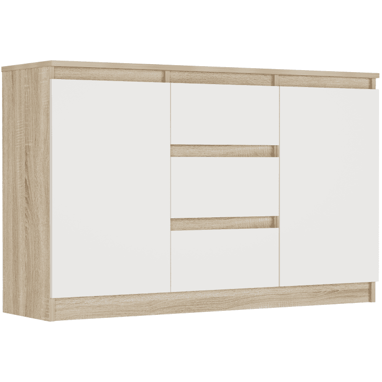 Komoda sonoma mix biały 120x76x33 cm, 3 szuflady i 2 drzwi, Framire R-120-S3