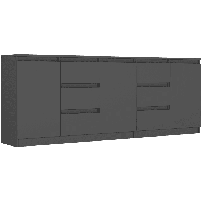 Zestaw komód antracyt, 200x76x33 cm łącznie (120+80 cm), 6 szuflad, 3 drzwi, Framire R-200-S6
