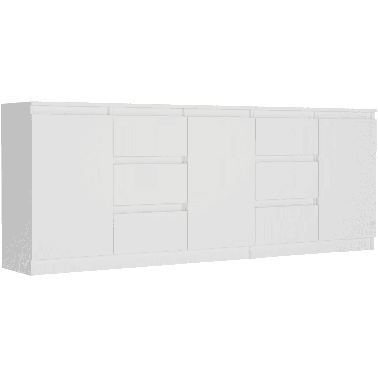 Zestaw komód biały, 200x76x33 cm łącznie (120+80 cm), 6 szuflad, 3 drzwi, Framire R-200-S6