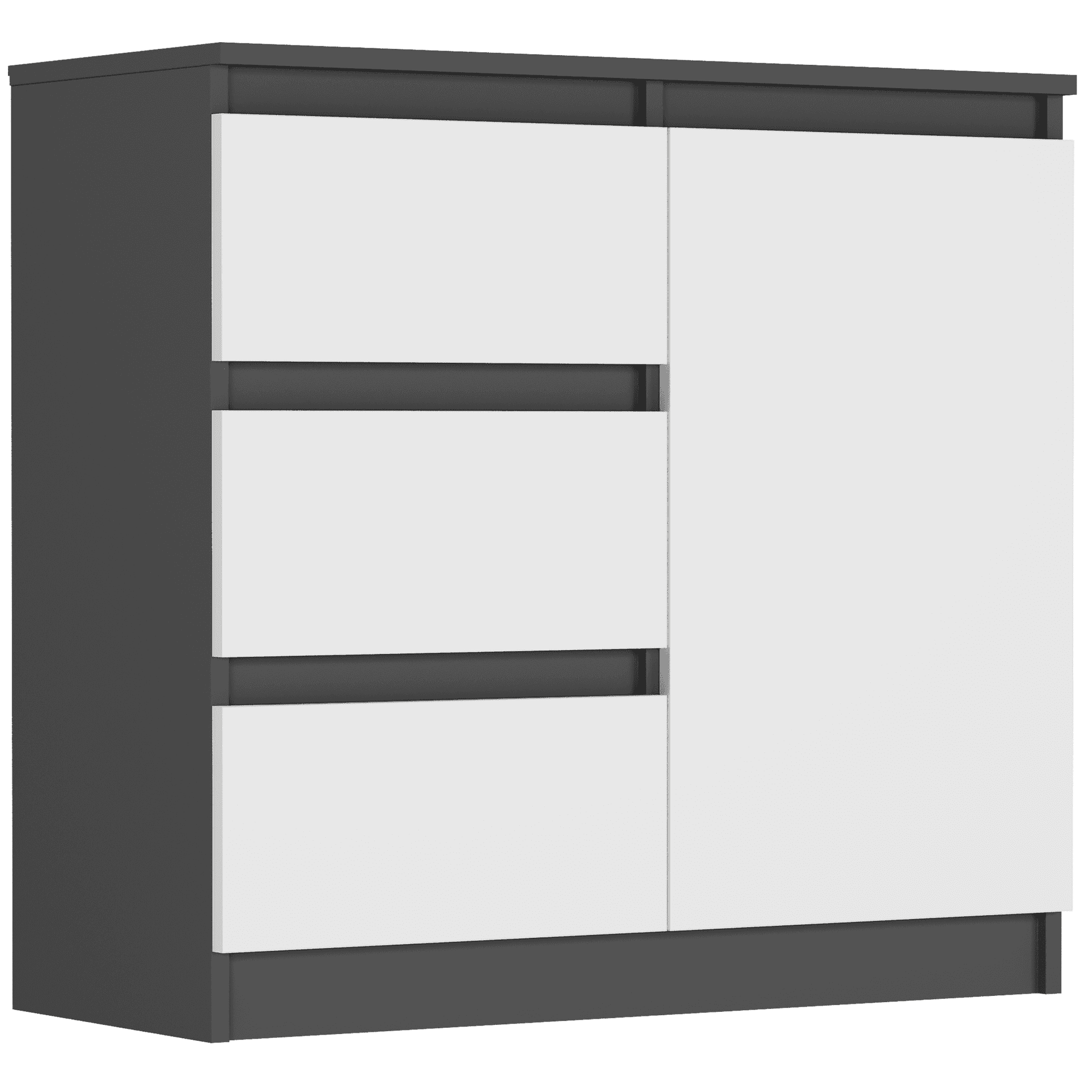 Komoda antracyt mix biały 80x76x33 cm, 3 szuflady i 1 drzwi, Framire R-80-S3