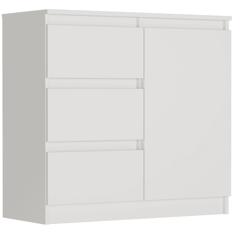 Komoda biały 80x76x33 cm, 3 szuflady i 1 drzwi, Framire R-80-S3