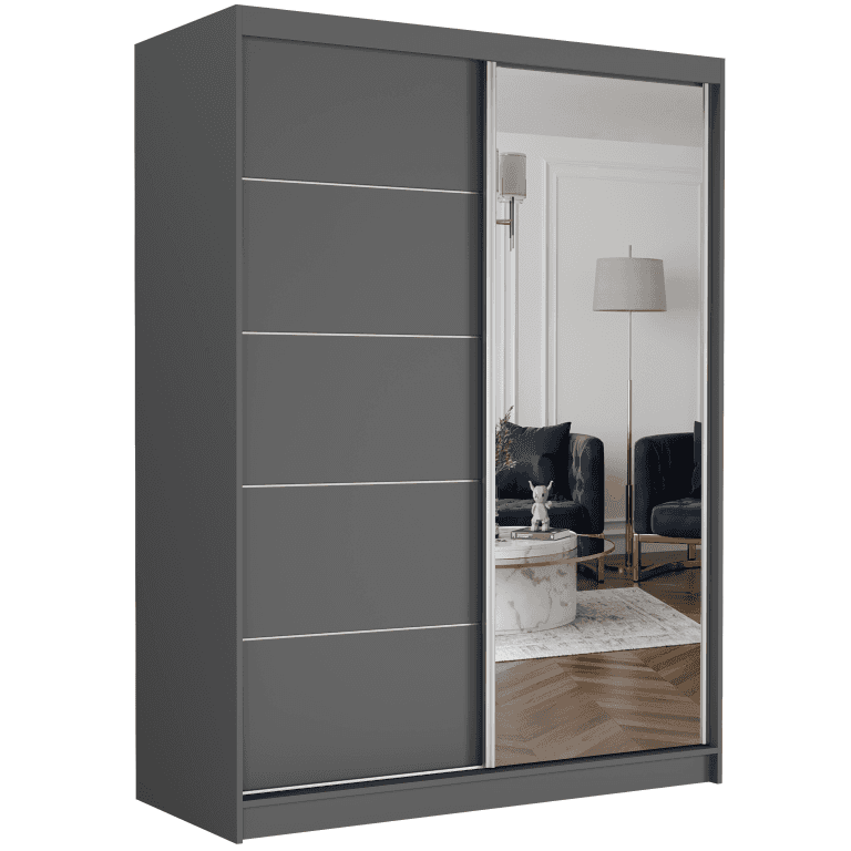 Szafa przesuwna Rivano I 150 cm antracyt z lustrem 2-drzwi antracyt srebrne szprosy